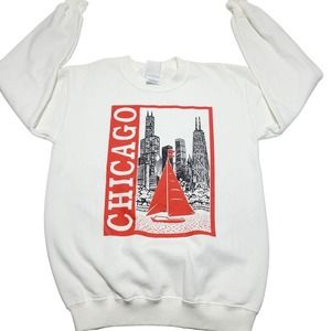 Gildan White Sweatshirt with Red Chicago Design